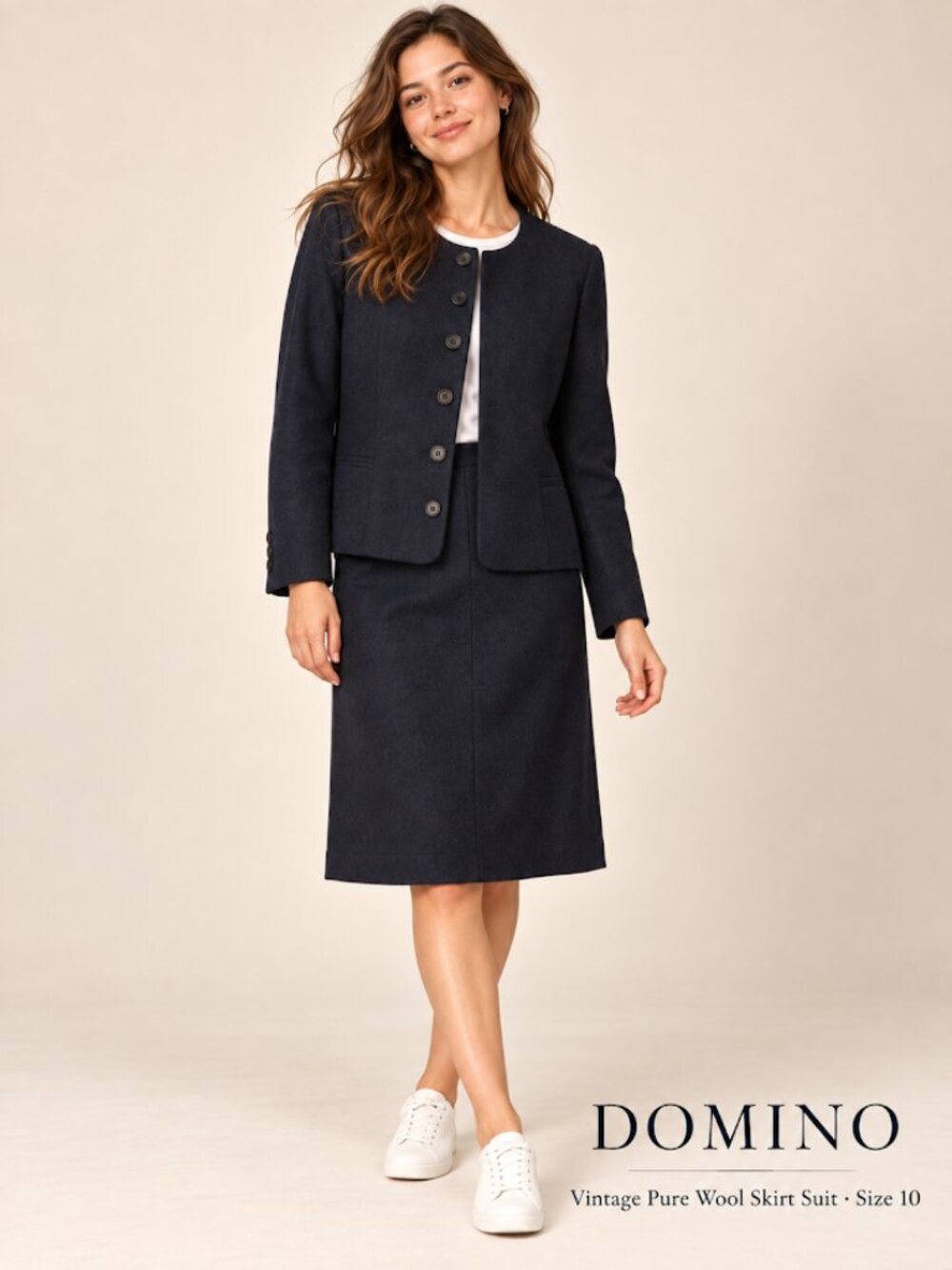 Vintage Domino 1980s Pure Wool Skirt Suit Set - Size 10 (Fits Modern 4/6)